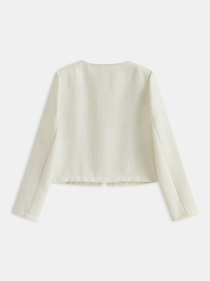 Tweed Kontrast Kesim Yuvarlak Yaka Blazer