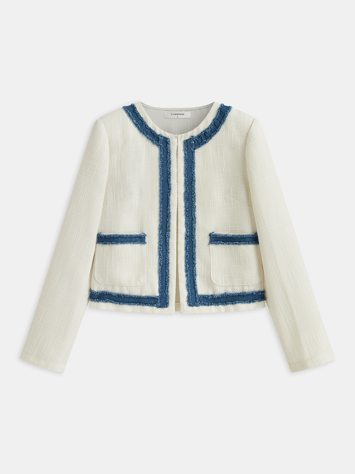 Tweed Kontrast Kesim Yuvarlak Yaka Blazer