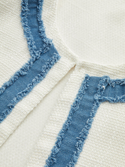 Tweed Kontrast Kesim Yuvarlak Yaka Blazer