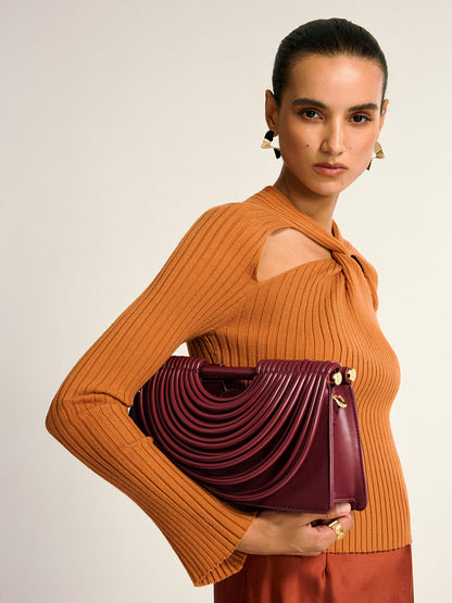 Kavisli Çizgili Saplı PU Deri Çanta