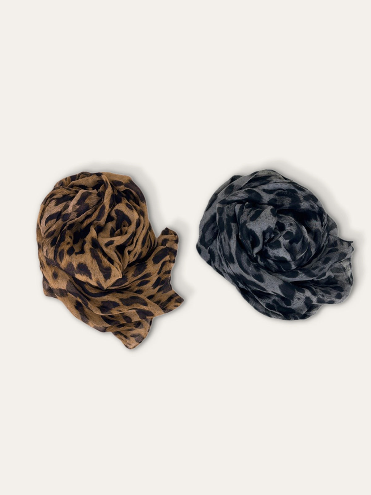 Pamuk ve Keten Leopar Desenli Eşarp