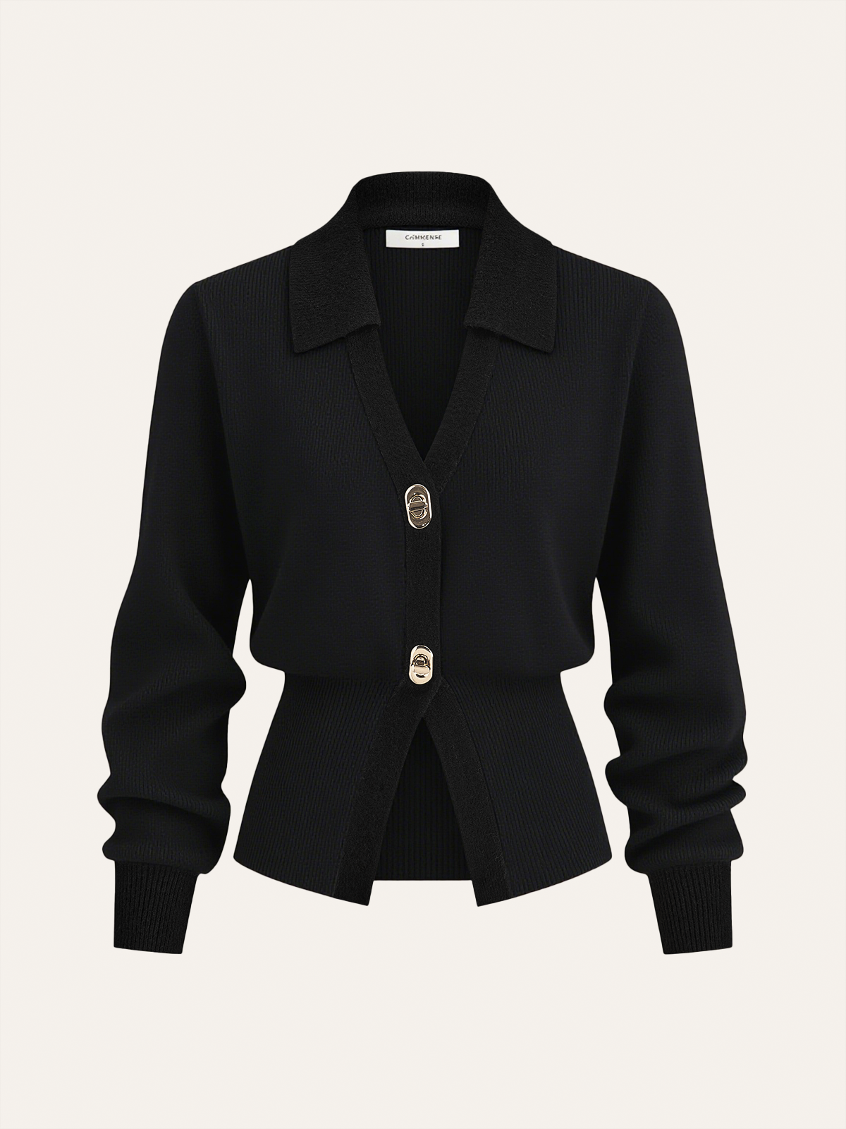 Kontrast Kenarlı Düğmeli Yün Karışımlı Hırka