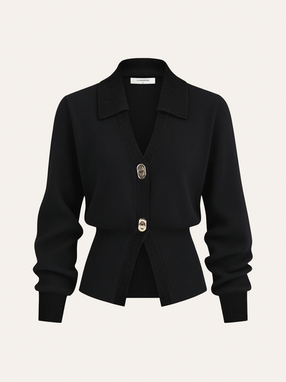 Kontrast Kenarlı Düğmeli Yün Karışımlı Hırka