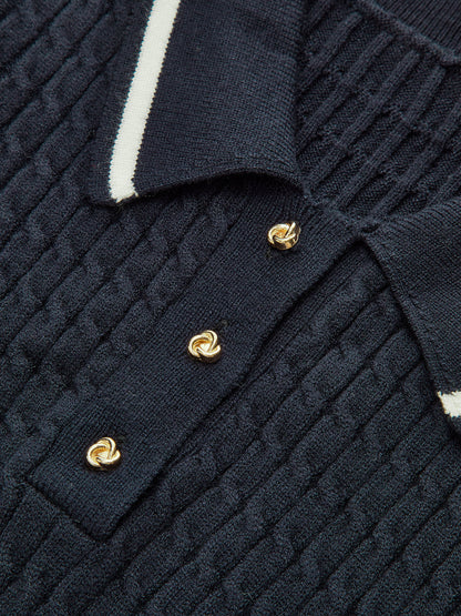 Kontrast Kesimli Örme Polo Tişört