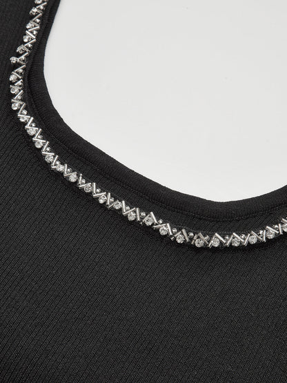 Taşlı İşlemeli Slim Fit Mini Elbise