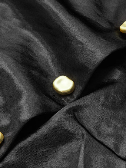 Metal Detay Saten Dik Yaka Kolsuz Üst