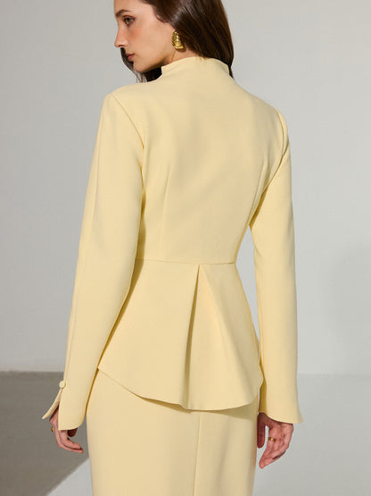 Anahtar Deliği Yakalı Önü Düğmeli Peplum Blazer