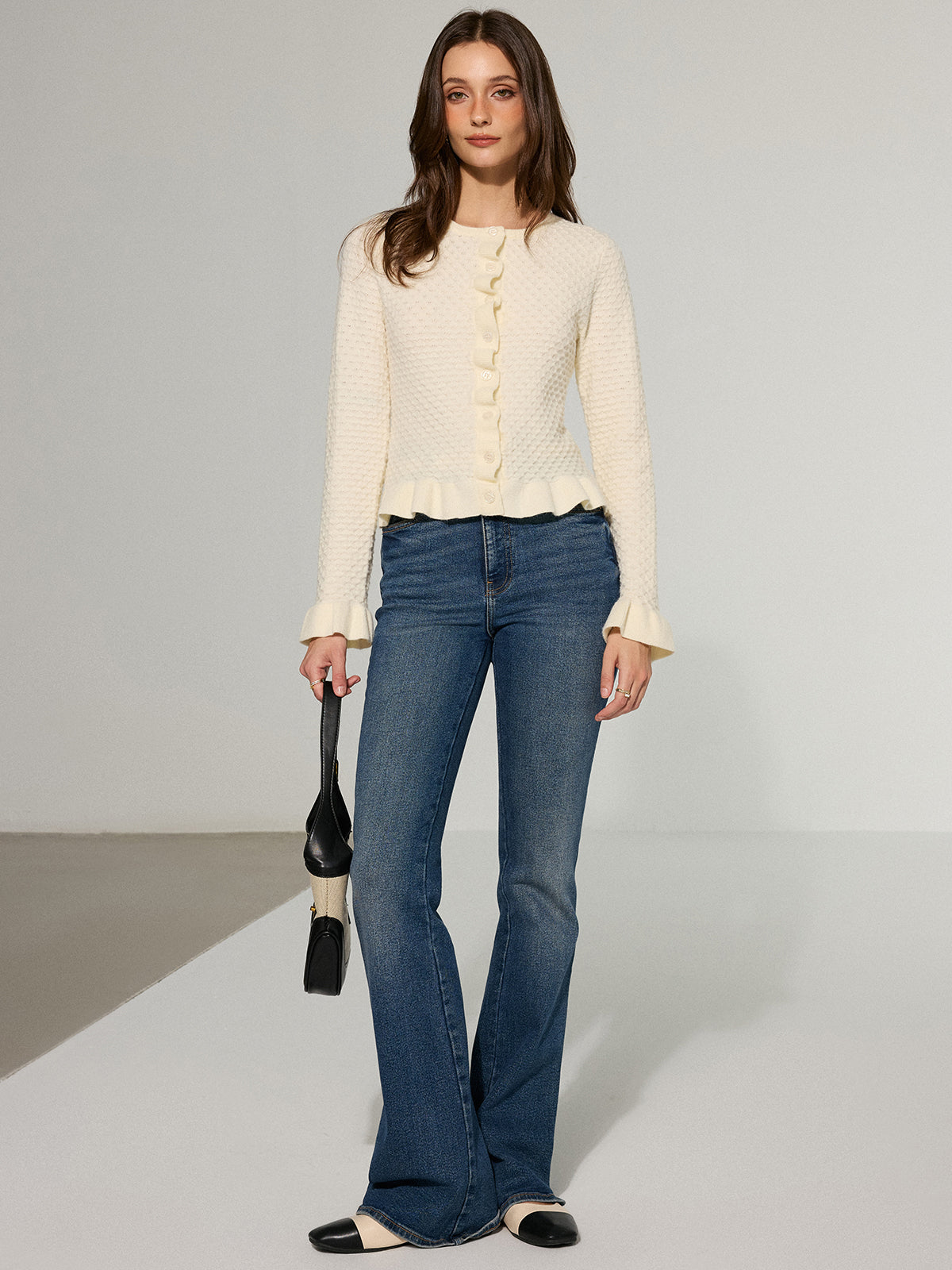 Dokulu Volanlı Örgü Üst