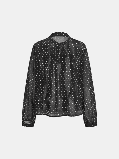 Fırfırlı Puantiyeli Şifon Gömlek