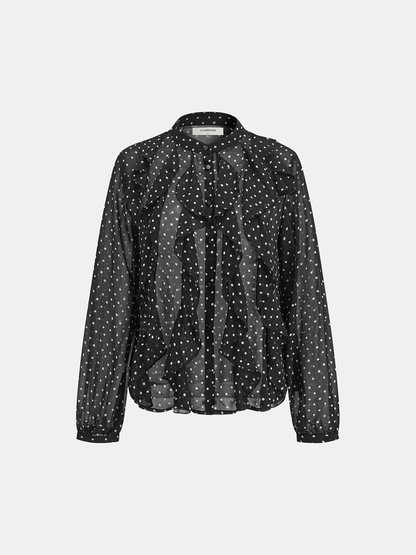 Fırfırlı Puantiyeli Şifon Gömlek