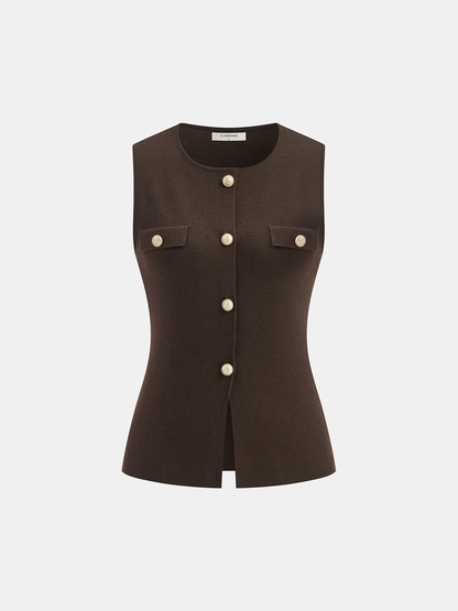 Yün Karışımlı Metal Düğmeli Yelek ve Etek Takımı