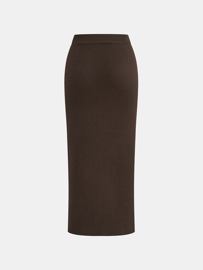 Yün Karışımlı Metal Düğmeli Yelek ve Etek Takımı