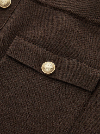 Yün Karışımlı Metal Düğmeli Yelek ve Etek Takımı