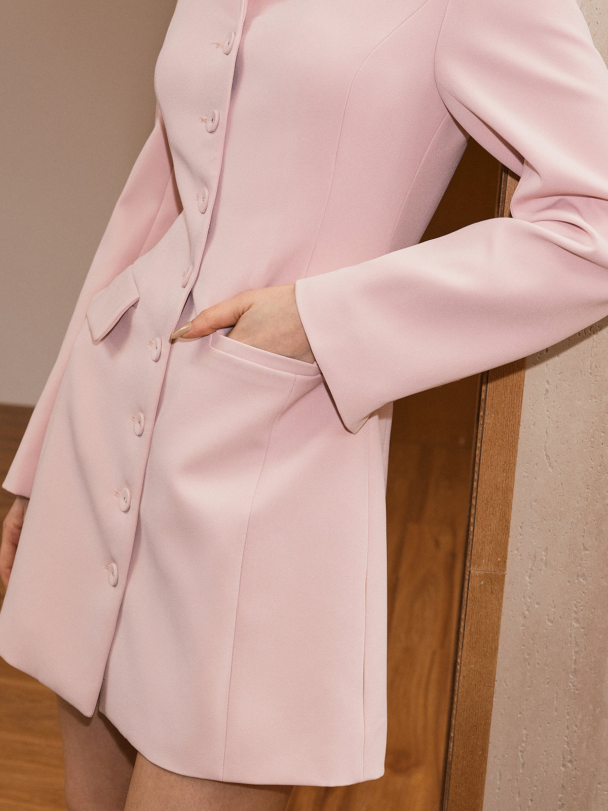 Önü Düğmeli Cepli Blazer Elbise