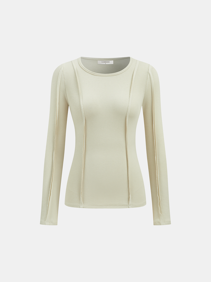 Dikiş Detaylı Yuvarlak Yaka Uzun Kollu Tişört