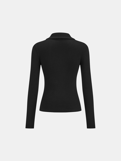 Polo V Yakalı Ribana Pamuk Karışımlı Tişört