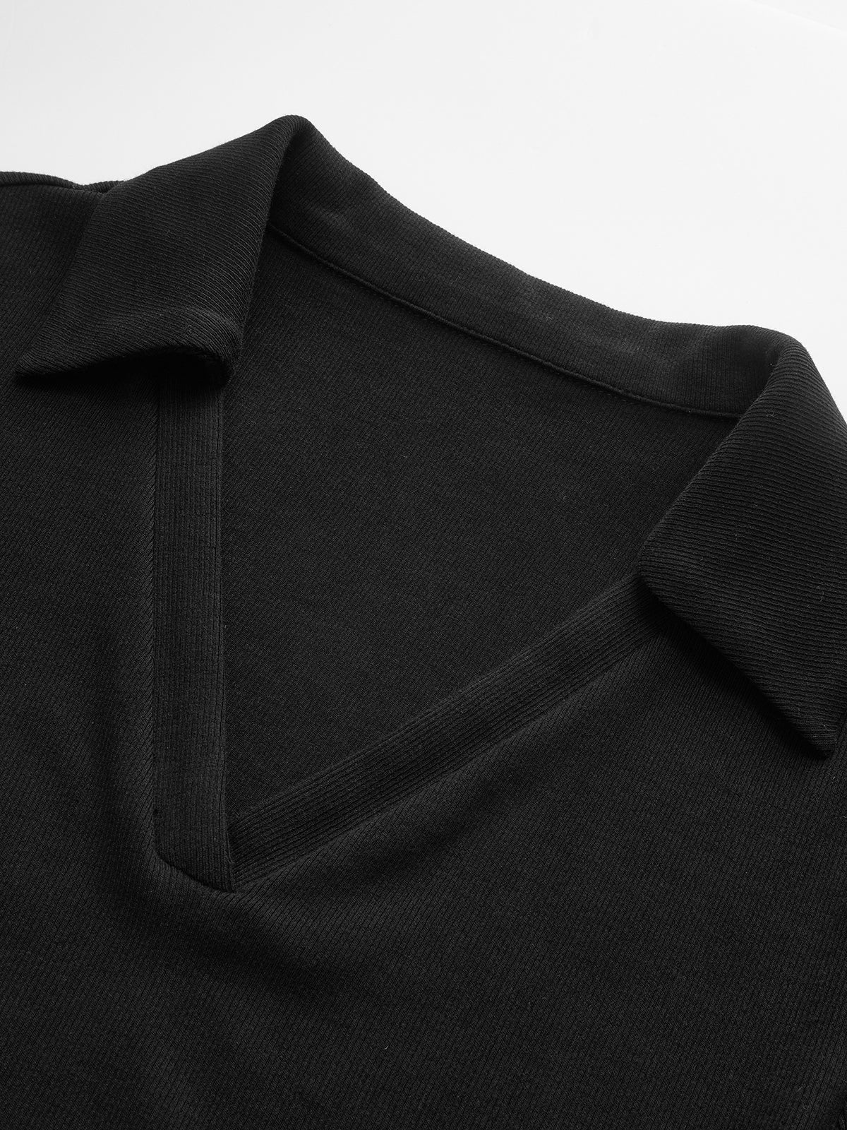 Polo V Yakalı Ribana Pamuk Karışımlı Tişört