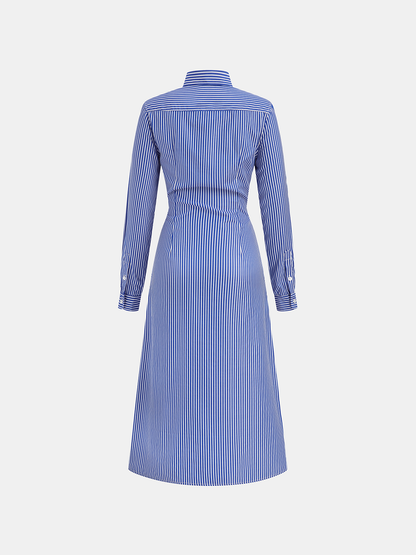 Çizgili Düğümlü Gömlek Elbise