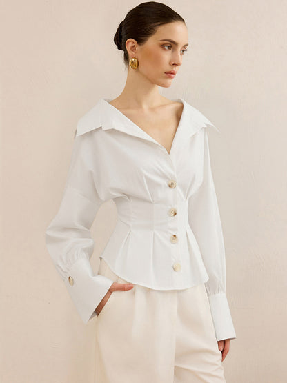 Beli Sıkılaştıran Tasarımlı Çizgili Yakalı Gömlek