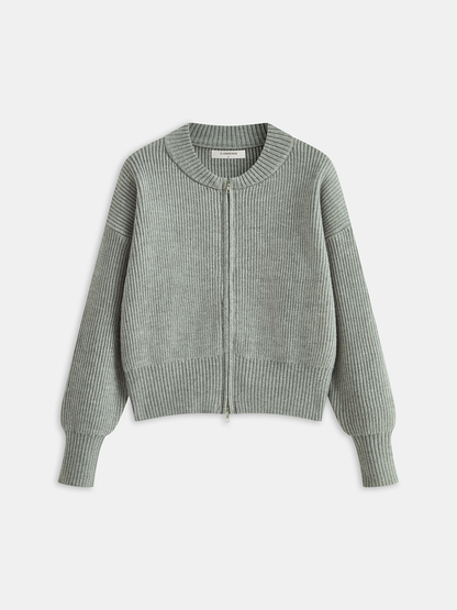 Yuvarlak Yaka Fermuarlı Örme Dış Giyim