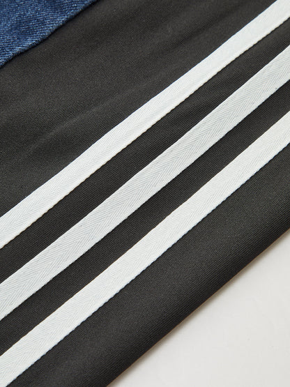 Çizgili Yan Panelli Orta Bel Kot Pantolon