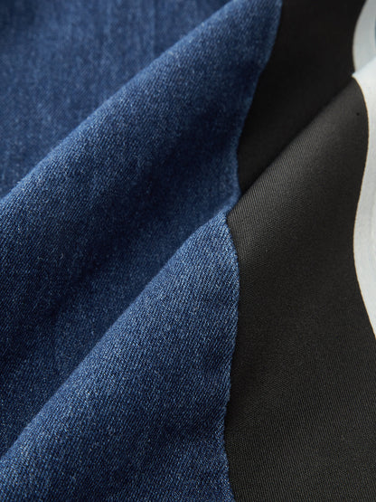 Çizgili Yan Panelli Orta Bel Kot Pantolon