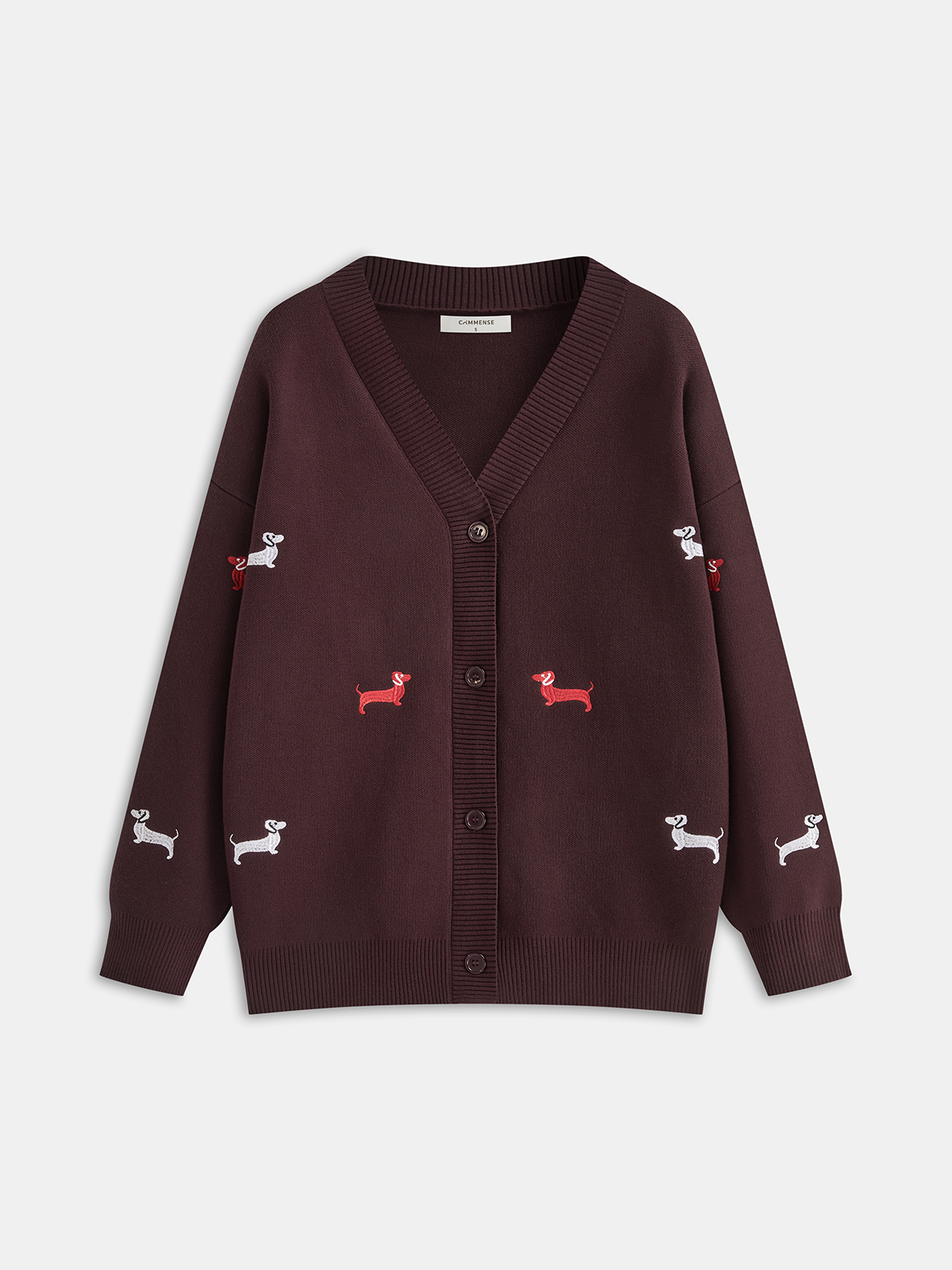 Köpek İşlemeli V Yaka Hırka