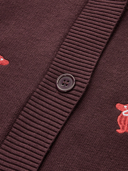 Köpek İşlemeli V Yaka Hırka