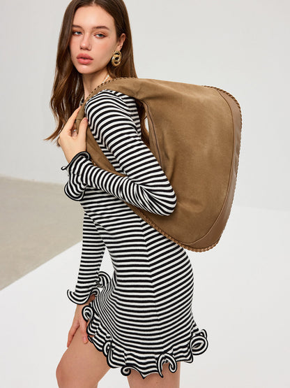 Örgülü Süet Hobo Çanta