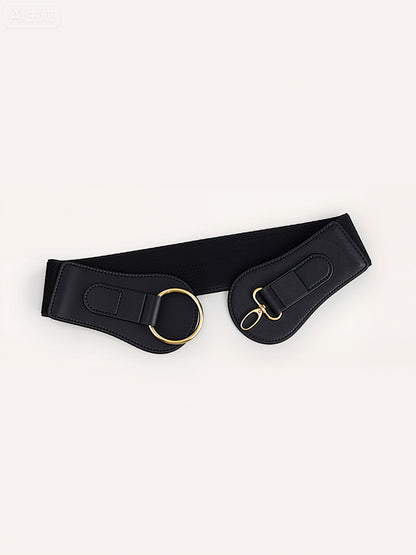 Altın Yuvarlak Tokalı PU Deri Geniş Kemer