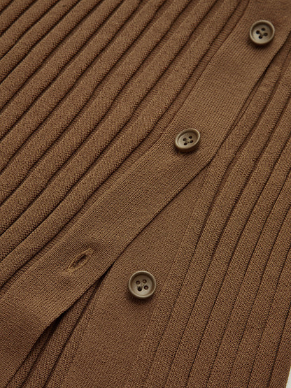 Kaburga Yan Yırtmaçlı Düğme Detaylı Midi Etek