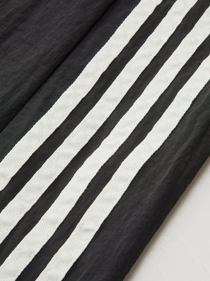 Kot Panelli Çizgili Bağcıklı Midi Etek