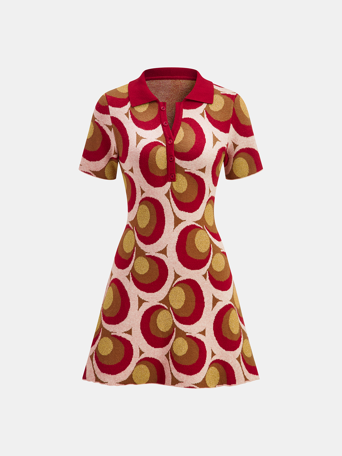 Vintage Baskılı Polo Yaka Kazak Elbise