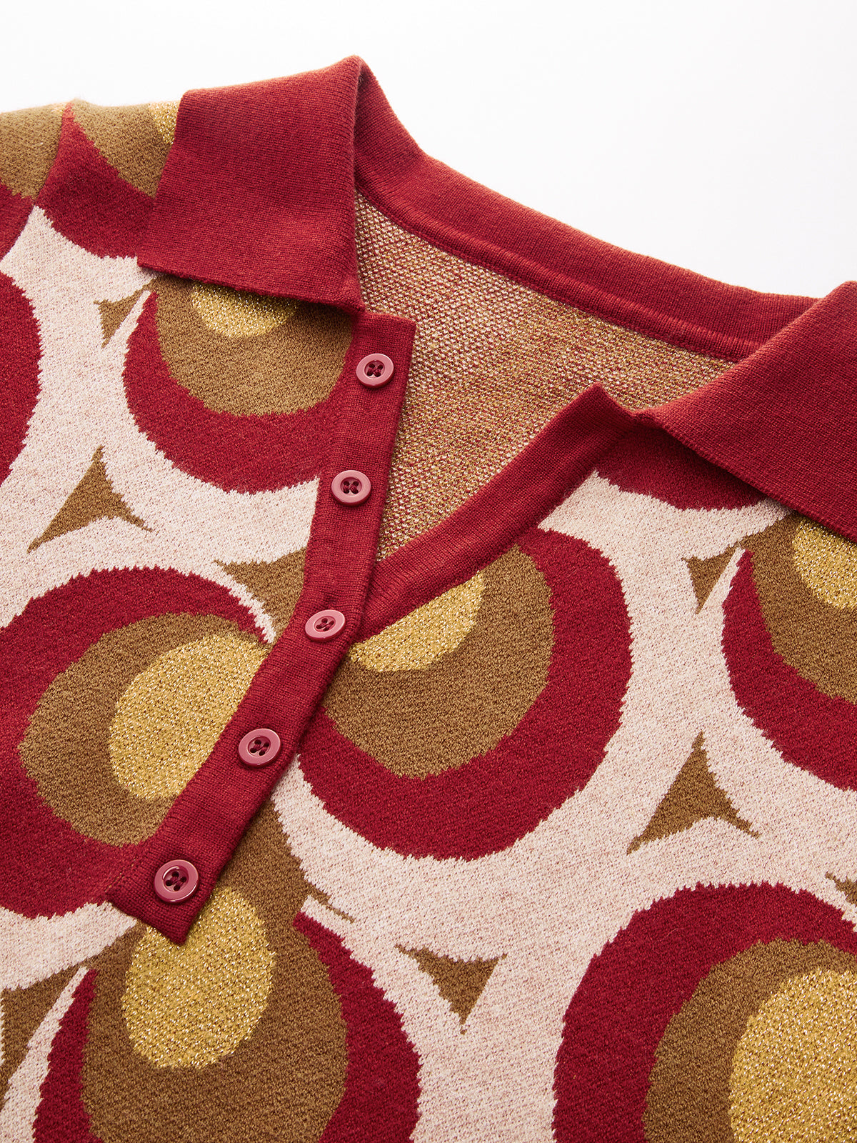 Vintage Baskılı Polo Yaka Kazak Elbise