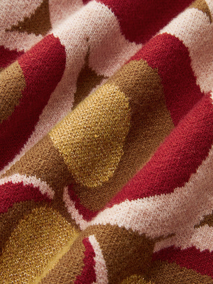 Vintage Baskılı Polo Yaka Kazak Elbise