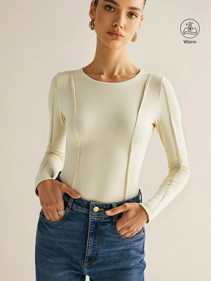 Dikiş Detaylı Yuvarlak Yaka Uzun Kollu Tişört