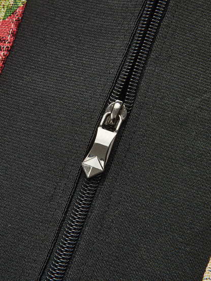 Arka Fermuarlı Kontrast Askılı Çiçek Baskılı Korse Üst