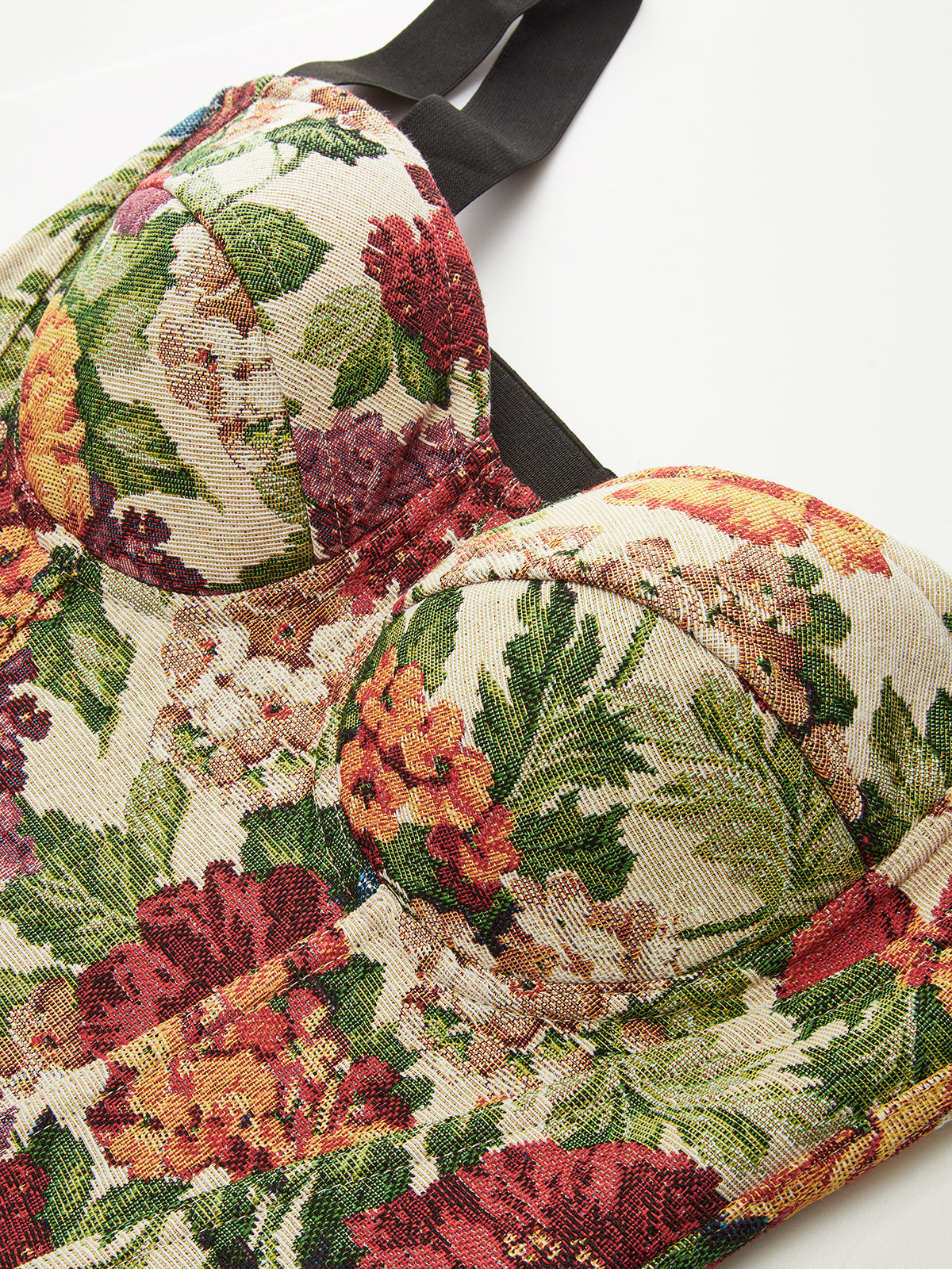 Arka Fermuarlı Kontrast Askılı Çiçek Baskılı Korse Üst