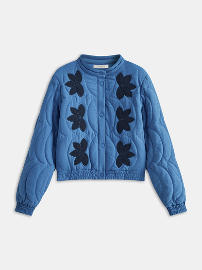 Kontrast Çiçekli Jakarlı Kapitone Kışlık Mont