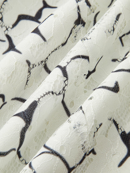 Çift Kemerli Balon Kollu Dantel Uzun Elbise