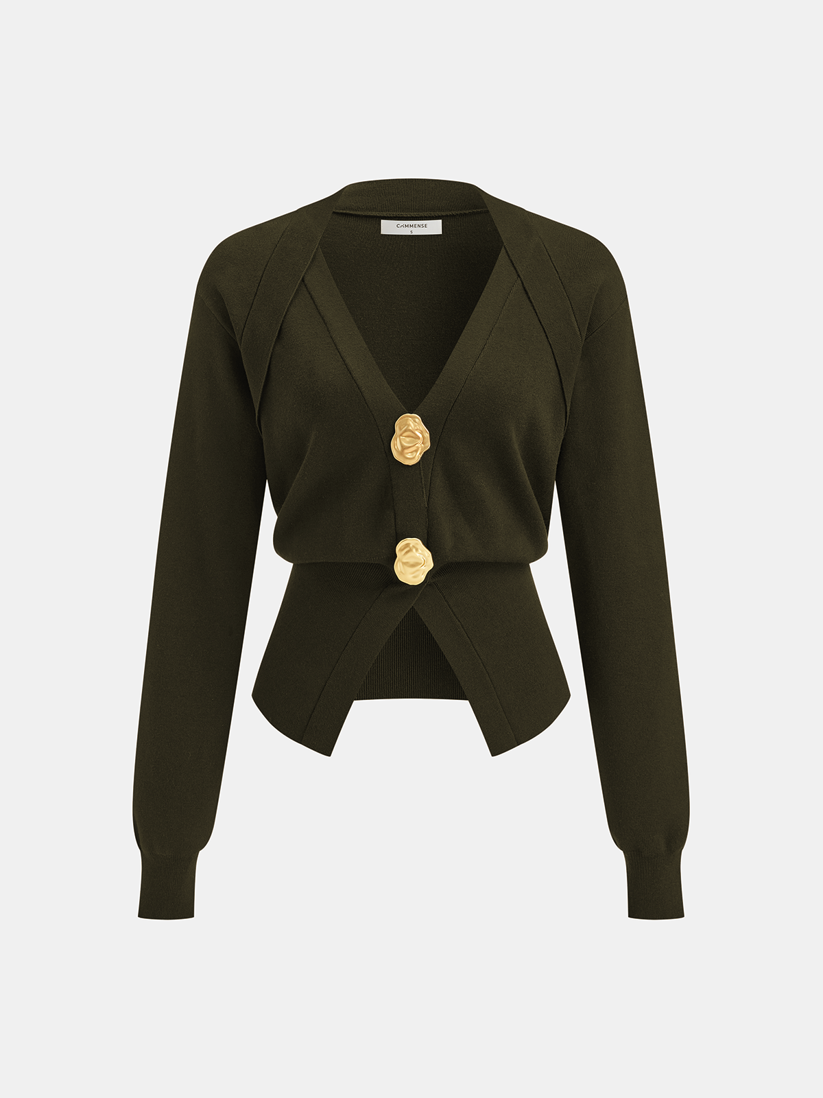 Metal Düğmeli V Yaka Örgü Hırka