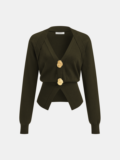 Metal Düğmeli V Yaka Örgü Hırka