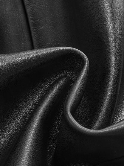 Suni Deri Yuvarlak Yaka Metal Düğmeli Dar Blazer