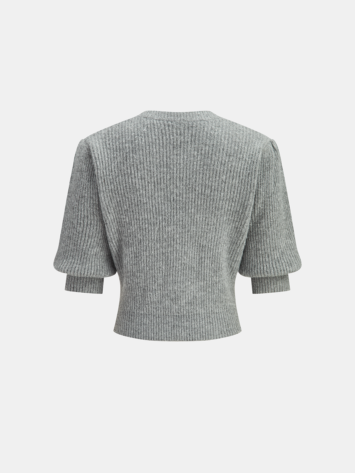 Yün Karışımlı Kısa Kollu Fiyonklu Örgü Üst