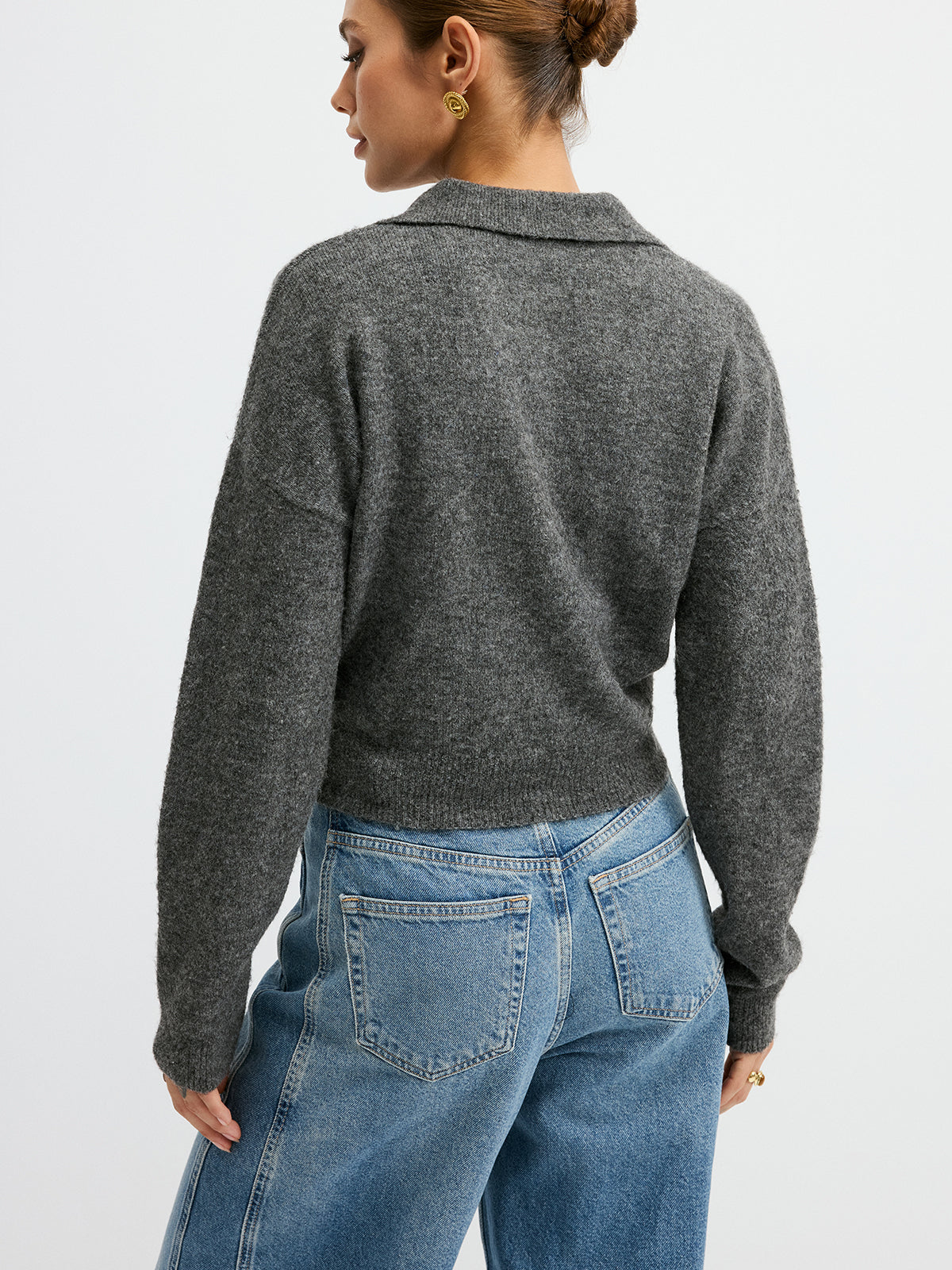 Yün Karışımlı Polo Yaka Günlük Kazak