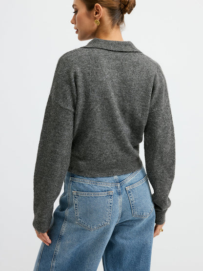 Yün Karışımlı Polo Yaka Günlük Kazak