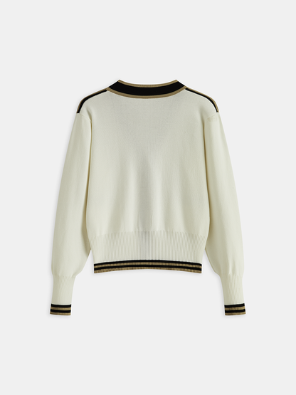 Kontrast Kesim Metal Düğmeli Hırka