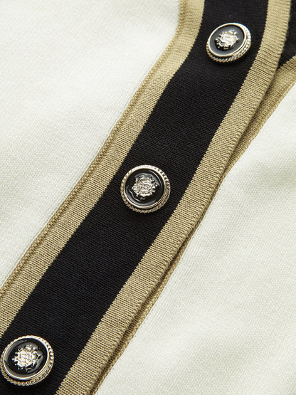 Kontrast Kesim Metal Düğmeli Hırka