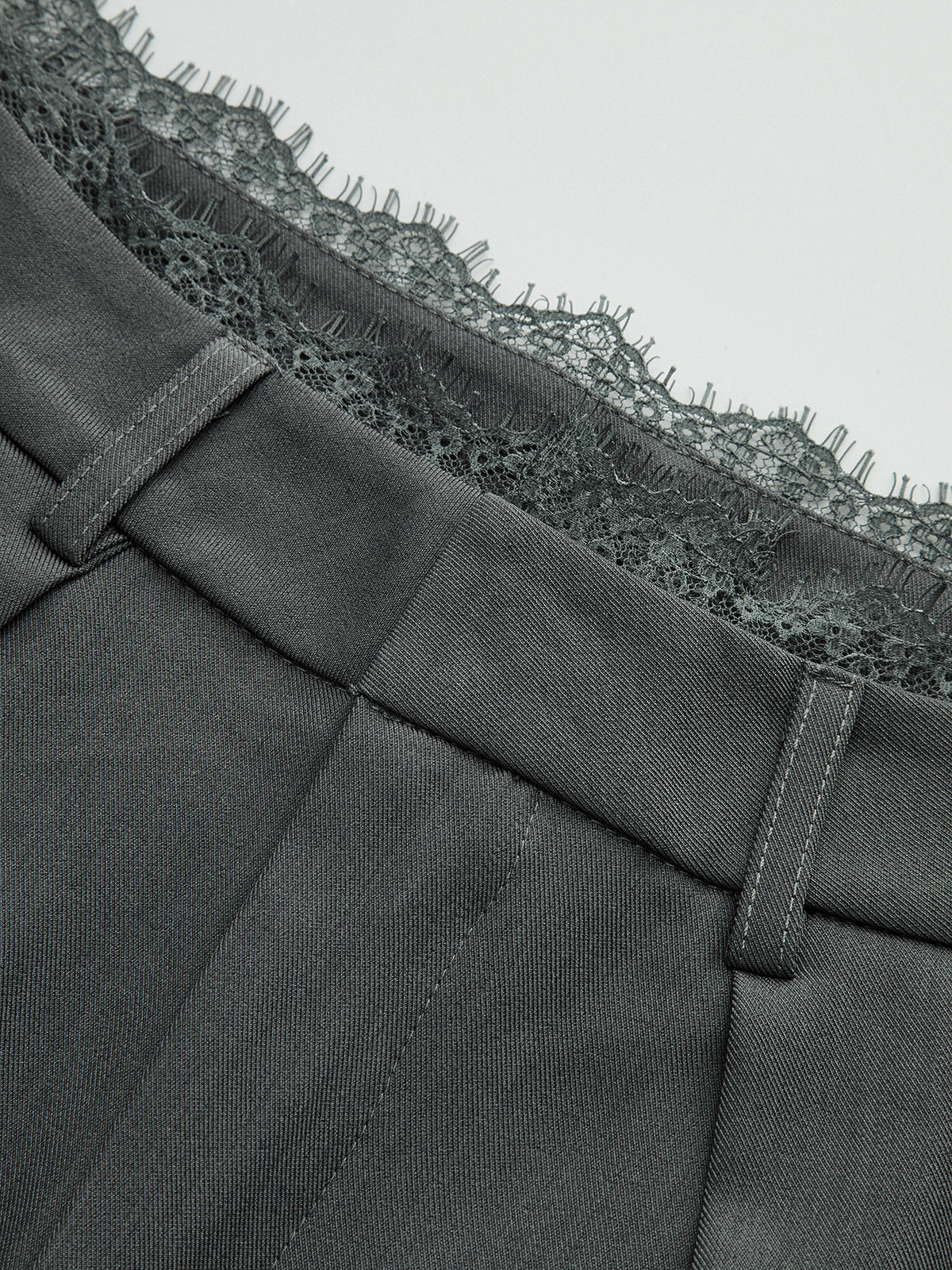 Yüksek Bel Dantel Kenarlı Geniş Paça Pantolon