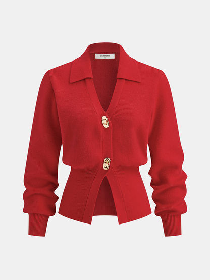 Kontrast Kenarlı Düğmeli Yün Karışımlı Hırka